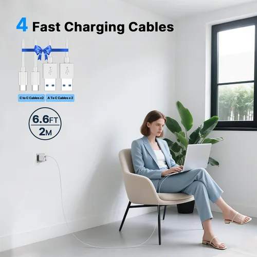 Vista 3 de USB C Charger Block, Foldable GaN5 Super Fast Charger USB C Adaptador para iPhone 17/16 Pro Max Cargador de carga rápida Blanco