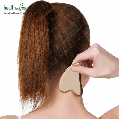 Vista 9 de HealthAndYoga™ Ayurveda BronzLove Kansa Gua Sha Herramienta de masaje con aceite facial de belleza, escultura de tejido suave para cara y cuello
