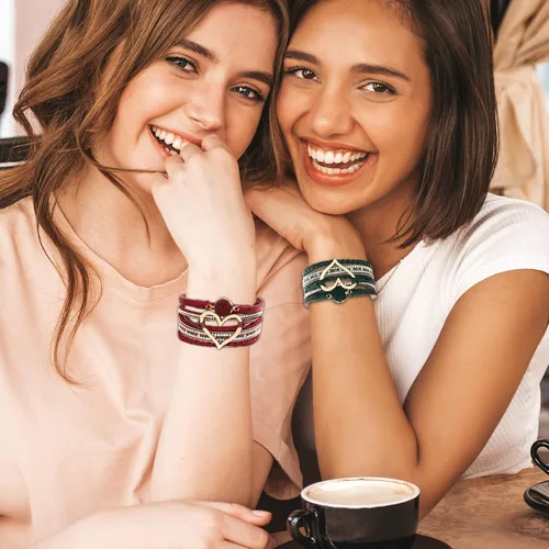 Vista 7 de Long tiantian Pulseras bohemias de cuero para mujer, lindas pulseras apilables de verano con corazón para mujer, moda 2024 Stuff s