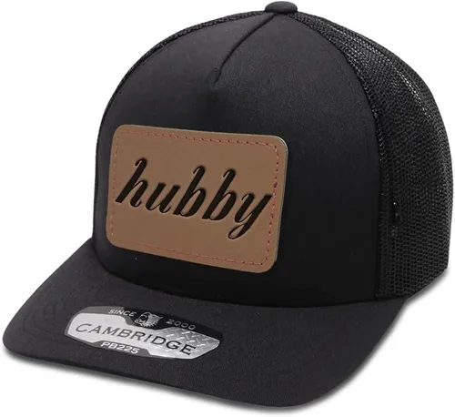 Vista 9 de Speedy Pros Grabado Trucker Mesh Cap Hubby Rectángulo Cuero Parche 5 Panel Sombreros Snapback Poliéster Diseño negro de carga solamente.