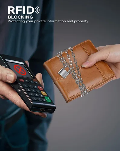 Vista 2 de Cartera de cuero auténtico, RFID, 16 ranuras para tarjetas, plegable, ventana para identificación, para hombre
