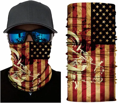 Vista 2 de Pañuelo patriótico con bandera estadounidense y calavera para el cuello bandana de tubo para deportes y exteriores bufanda y polaina para el cuello