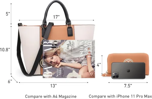 Vista 6 de DASEIN - Bolsa de mano para mujer, bolsa tipo bandolera, asa superior, bolsa plana para trabajar