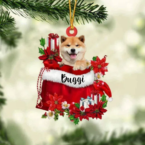 Vista 144 de Perro Akita Inu personalizado en bolsa de regalo, adorno de Navidad, nombre personalizado, regalo para amantes de los perros, familia, Navidad