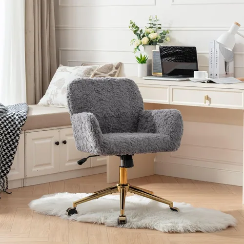 Vista 9 de LKTART Silla de escritorio de piel sintética para mujeres y niñas, silla decorativa moderna con ruedas rodantes, sillas tapizadas de maquillaje