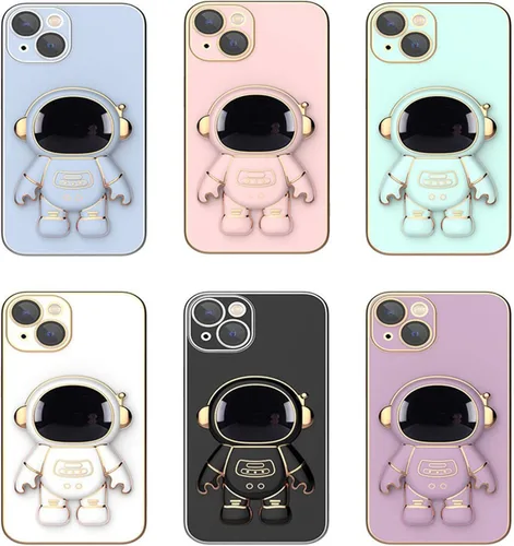 Vista 7 de Funda de astronauta compatible con iPhone 14 14 Plus 14 Pro Max 6D chapado en 6D con soporte, color negro para 14 Pro