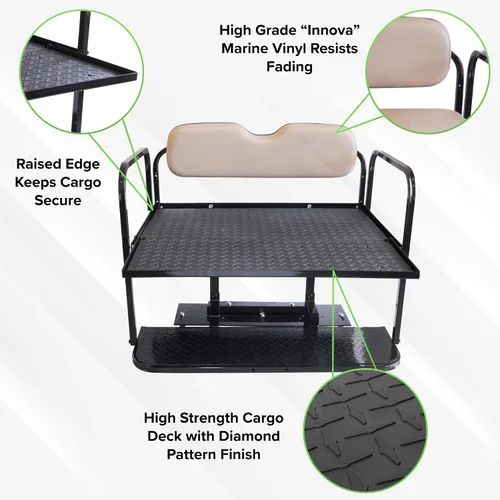 Vista 5 de Buggies Unlimited Club Car Precedent - Kit de asiento trasero abatible para carrito de golf con marco de acero, compatible con modelos 2004 en Buff