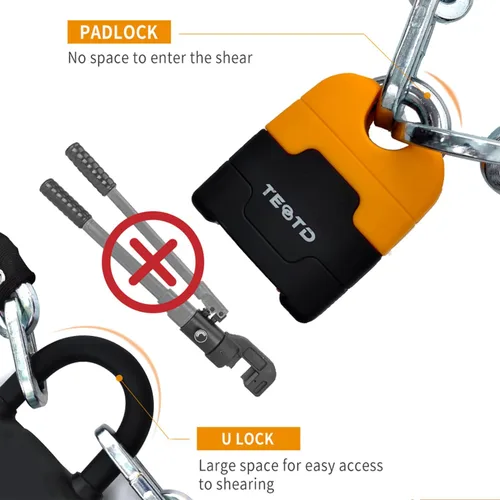 Vista 3 de Candado de cadena antirrobo de alta resistencia para motocicleta, 3 pies de largo, cadena de 0.394 in de grosor con cerradura de color brillante, 4