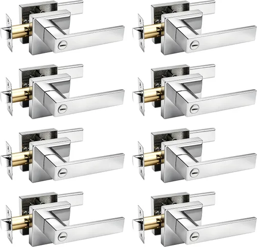 Vista 24 de Gobrico 1 paquete de manijas cuadradas de privacidad para puerta en acabado negro mate, manijas interiores sin llave, reversibles para puertas