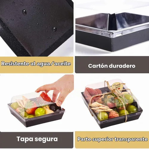 Vista 4 de Leafiew Paquete de 50 Cajas Pequeñas de Charcutería con Tapas Transparentes - Caja Mini de Charcutería de Papel Para Llevar, Envases Desechables