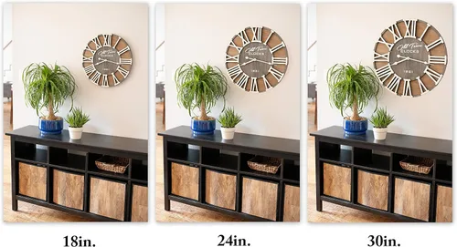 Vista 6 de Reloj de pared rústico de madera romana de 30 pulgadas, manecillas plateadas (letras de madera blanca, 30 pulgadas)
