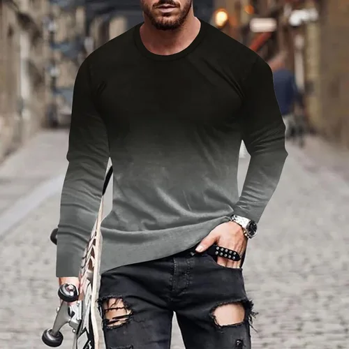 Vista 2 de Muscularfit Camisas de manga larga para hombre, estilo casual, color degradado, sueltas, con gráficos, para otoño, sudaderas atléticas