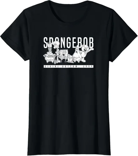 Vista 45 de Bob Esponja Vintage Group Simple Logo Camiseta, Negro