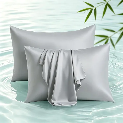 Vista 17 de Fundas de almohada de viscosa de bambú con cremallera, tamaño estándar, 2 Beige