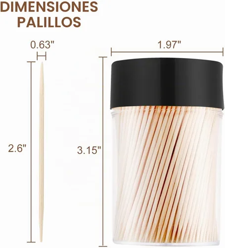 Vista 3 de Palillos de dientes de madera de bambú [3000 unidades]: con 2 soportes para palillos de dientes reutilizables, palillos de dientes resistentes
