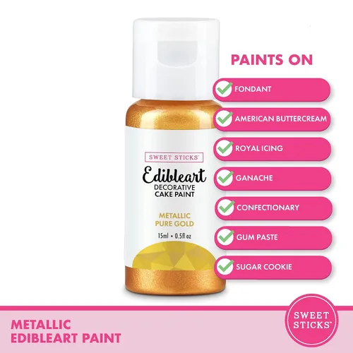 Vista 5 de SWEET STICKS Edible Art - Pintura decorativa para tartas (0.5 fl oz) dorado puro metálico, juego de 2, 1 onza líquida (paquete de 1), dorado