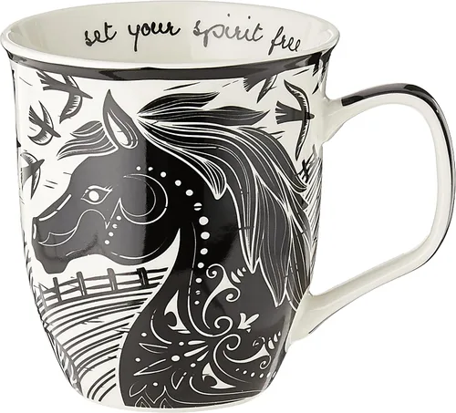 Vista 21 de Karma Gifts - Taza bohemia de 16 onzas, color blanco y negro, diseño de abeja, bonita taza de café y té, tazas de café de cerámica para mujeres