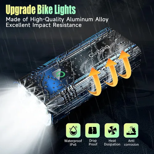Vista 4 de Luces de bicicleta de 5800 lúmenes, 6 luces LED recargables para bicicleta Super Bright,10 Mode Headlight Taillight, 360° Rotatable Bracket