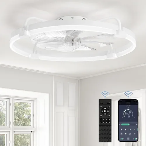 Vista 11 de LEDIARY Ventiladores de techo de 24" con luces y control remoto, luz LED de Dorado