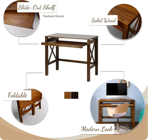 Vista 6 de Casual Home Montego - Escritorio plegable con bandeja extraíble, color espresso