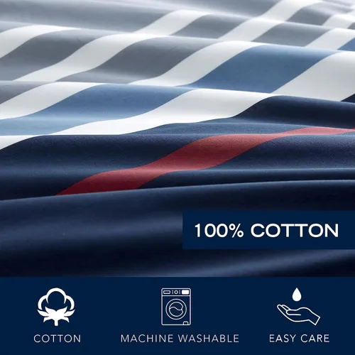 Vista 6 de Nautica - Juego de funda de edredón tamaño individual, ropa de cama reversible de algodón con cierre de botón, decoración informal para el hogar