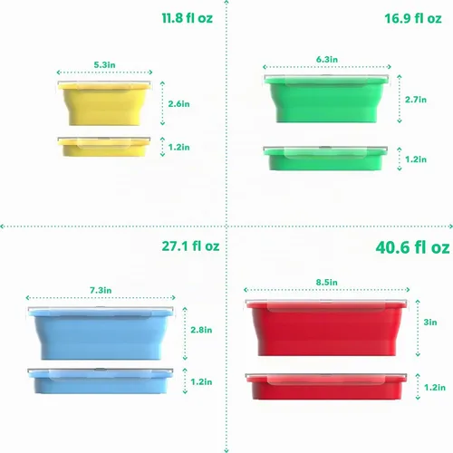 Vista 2 de Vremi - Recipientes de silicona para almacenamiento de alimentos con tapas de plástico herméticas sin BPA