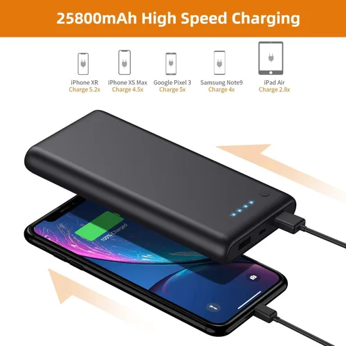 Vista 5 de Cargador portátil de 25800 mAh, cargador de teléfono portátil de carga rápida de 5 V/3 A, 3 puertos USB, batería externa, paquete de batería