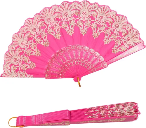 Vista 9 de INNOLIFE Abanico de mano plegable español con patrón retro para mujeres, abanico plegable chino de mano para fiestas, baile, bodas y decoración