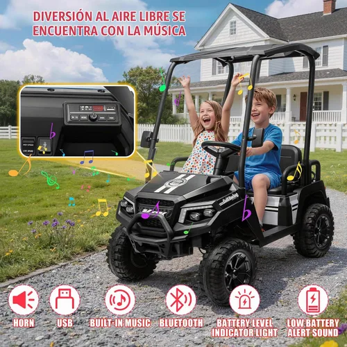 Vista 6 de Carrito de golf para niños de 4 plazas 24V 4WD, con control remoto y neumáticos EVA, negro