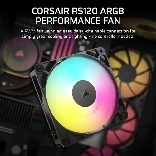Vista 2 de CORSAIR RS120 ARGB Ventilador PWM de 120 mm – Conexión Daisy-Chain – Bajo Nivel de Ruido – Rodamiento de Cúpula Magnética – Paquete Individual