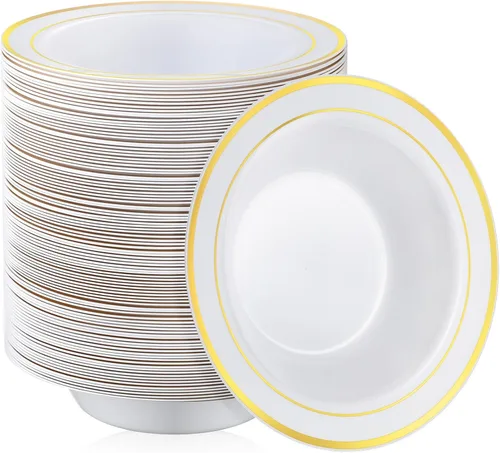 Vista 7 de Tanlade 100 cuencos de plástico con borde de 12 onzas, tazones desechables para sopa, elegantes para fiestas, postres, vajilla desechable