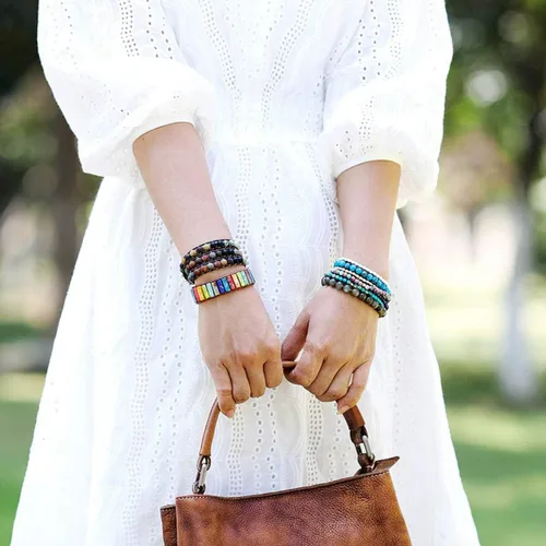Vista 4 de ZOSOJONA Boho Wrap Pulseras Natural Jaspe Crystal Stone Variedad de cuentas Pulsera de hebra