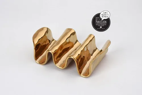 Vista 8 de Pampa Bay Soporte para tacos de porcelana chapada en titanio, 7.5 pulgadas, tono dorado, horno, congelador, apto para lavavajillas
