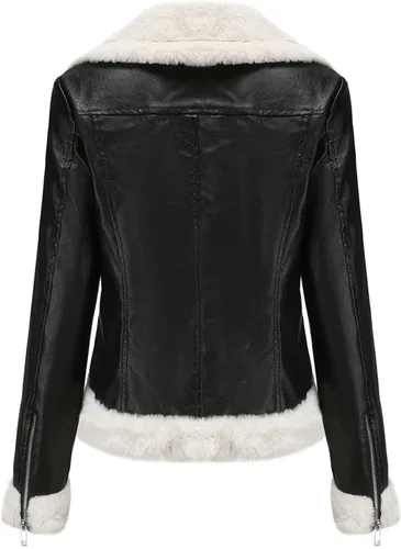 Vista 4 de Chaqueta de moto de piel sintética para mujer, abrigada y gruesa con forro grueso, chaquetas de motocicleta de cuero vegano a la moda