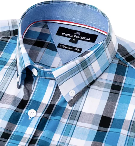 Vista 3 de Alimens & Gentle Camisas a cuadros con botones para hombre, camisas de vestir de manga larga de algodón, camisas de guingán de ajuste regular
