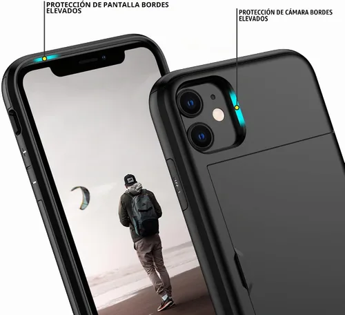 Vista 4 de Nvollnoe Funda para iPhone 11 con tarjetero resistente de protección de doble capa a prueba de golpes, ranura para tarjetas oculta, funda delgada