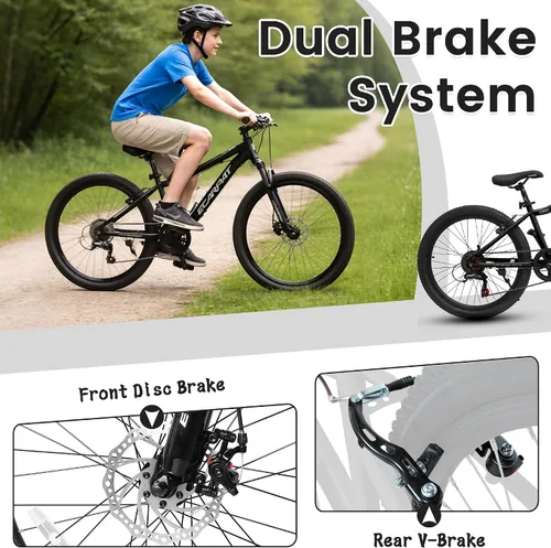 Vista 4 de Ecarpat Bicicleta de montaña para niños de 20/24 pulgadas, bicicleta de montaña de 7 velocidades con suspensión delantera, freno de disco delantero