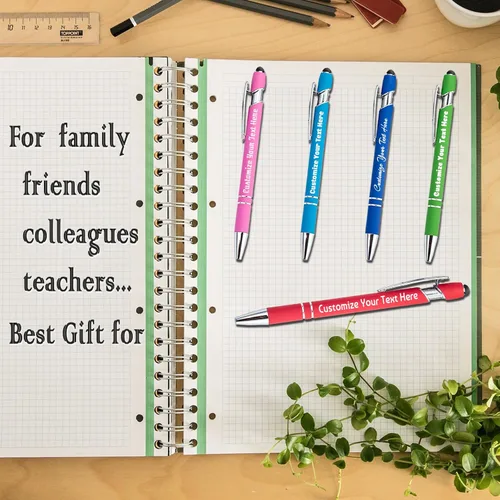 Vista 6 de Bolígrafos personalizados, bolígrafo grabado personalizado con punta de lápiz capacitivo, bolígrafo de tinta retráctil personalizado para escritura
