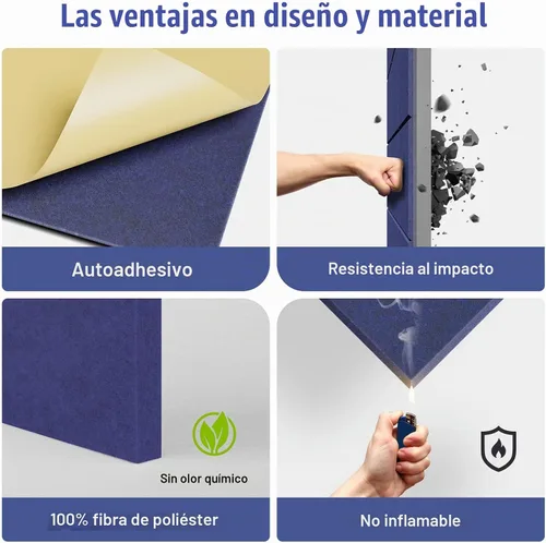 Vista 2 de HEMRLY - Juego de 12 paneles acústicos autoadhesivos, paneles de espuma insonorizantes de 30.5 x 30.5 x 1 cm, paneles acústicos cuadrados 2-Azul