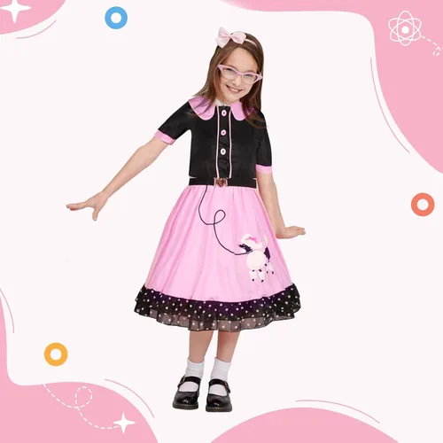 Vista 2 de FAYBOX Falda de caniche de los años 50, conjunto de accesorios para disfraz de Halloween de los años 50 para niñas, hija, faldas de calcetín hop
