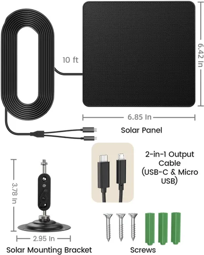 Vista 8 de Panel solar de 6 W para cámaras de seguridad - Cargador de batería solar con micro USB y USB-C, impermeable IP67 con montaje ajustable de 360° 3-NO
