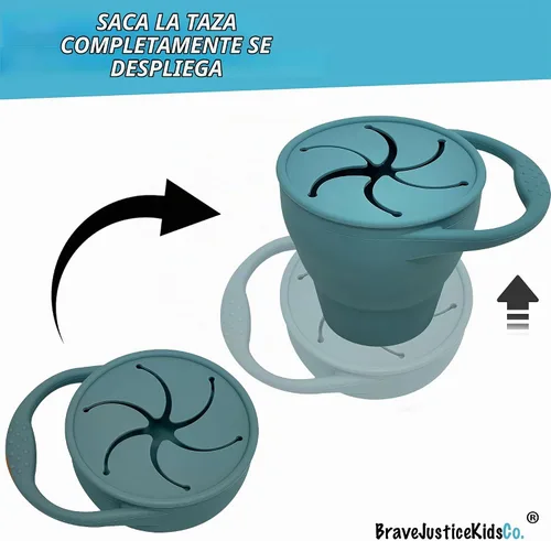 Vista 2 de BraveJusticeKidsCo - Snack Attack Cup - Contenedor de bocadillos de silicona plegable, recipiente para snacks para bebés y niños pequeños Citadel
