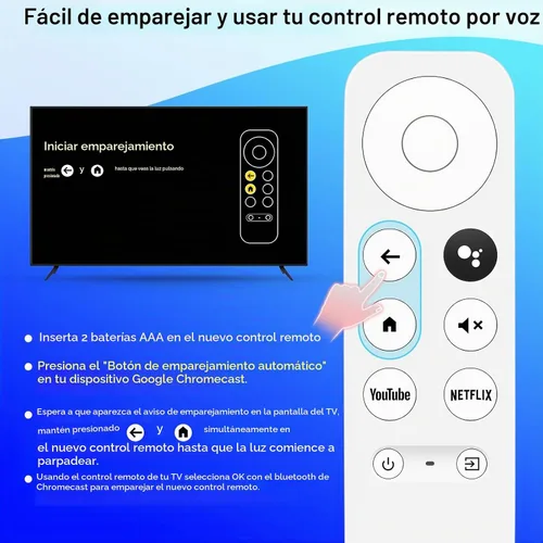 Vista 5 de para Reemplazo de Mando a Distancia Google Chromecast, Compatible con Chromecast Google TV y Streaming (Solo para Equipo Blanco)
