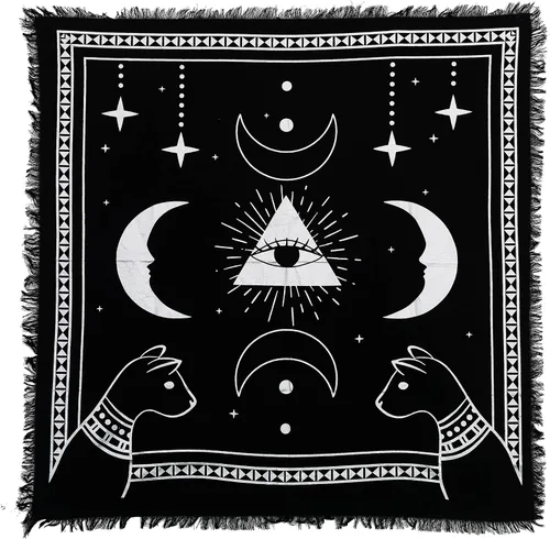 Vista 7 de Indian Consigners Tela de altar Prisma Luna Ojo Gato Celestical Tarot Deck Alter Square Wall Hanging Mantel Mantel Tapiz Lugar Sagrado Ojo de prisma