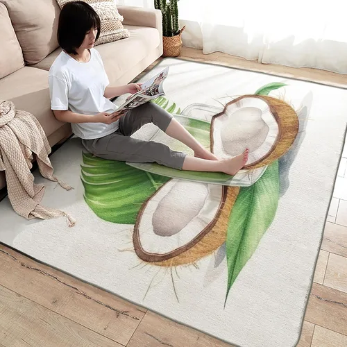 Vista 4 de Alfombras de coco para entrada, dormitorio, sala de estar, alfombra de área de frutas tropicales de 2 x 3, lavable, antideslizante, suave, alfombra