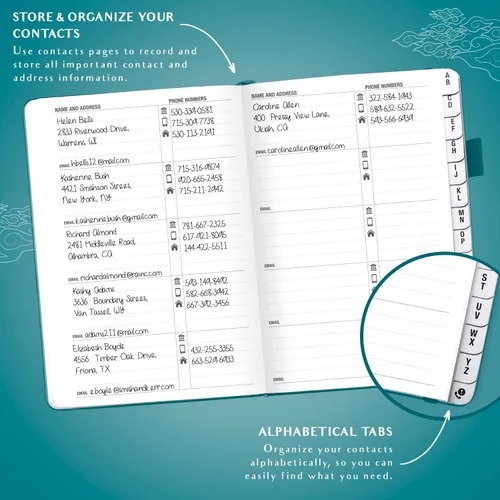Vista 3 de Libreta de direcciones Legend Planner con pestañas alfabéticas – Libro de contactos telefónicos para números de teléfono, direcciones, contraseñas