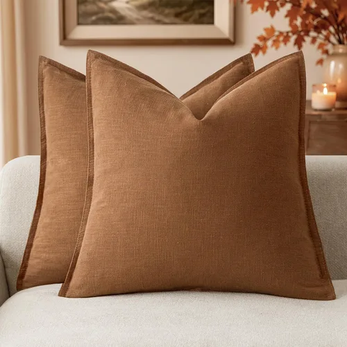 Vista 25 de Foindtower Juego de 2, Fundas Decorativas de Almohada de Lino Sólido Suaves Fundas de Cojín Europeo de Acento Estilo Granja Neutral para Silla Sofá