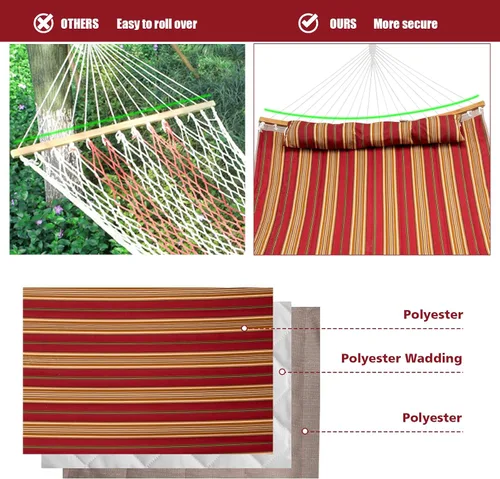 Vista 15 de Giantex Hamaca con almohada desmontable para colgar al aire libre, hamaca de patio con barra separadora de bambú curvada, cadena de acero, hamacas