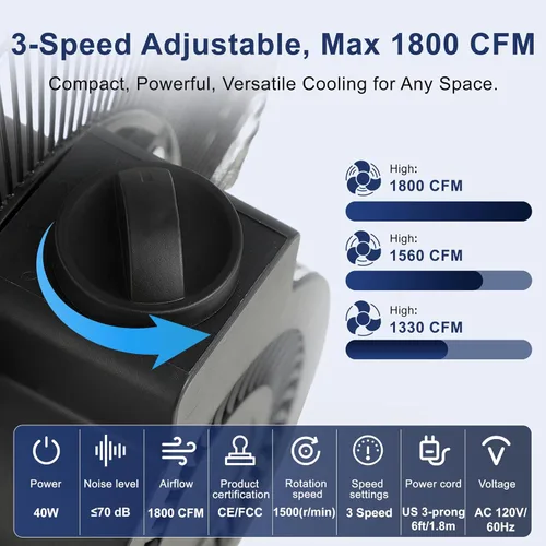 Vista 3 de Xcity Ventiladores de piso industriales de metal de 12 pulgadas, máximo 1800 CFM, ventilador de alta velocidad resistente con inclinación ajustable