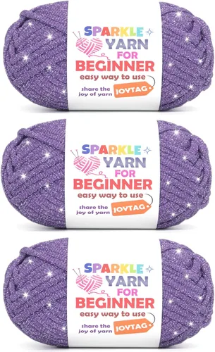 Vista 29 de Hilo de color morado amatista para tejer y tejer, hilo de algodón para tejer, fácil de tejer, para principiantes, con puntadas fáciles de ver